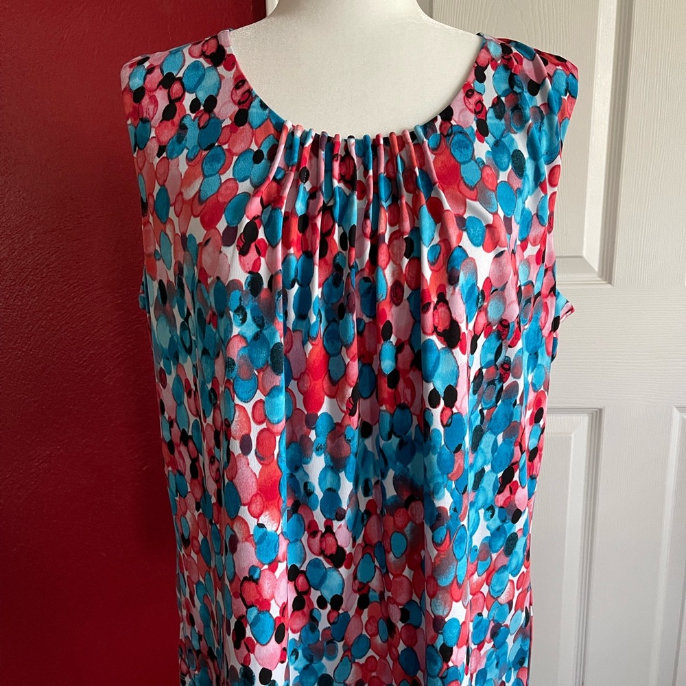 Colorful Coral and Teal Sleeveless Blouse